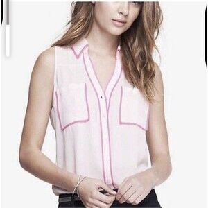 Express Women’s Portofino Pink Button Up Tank Contrast Lightweight Medium